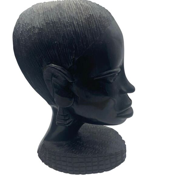 Vintage African Hand Carved Ebony Wood Sculpture Heads set of two - Picture 5 of 8